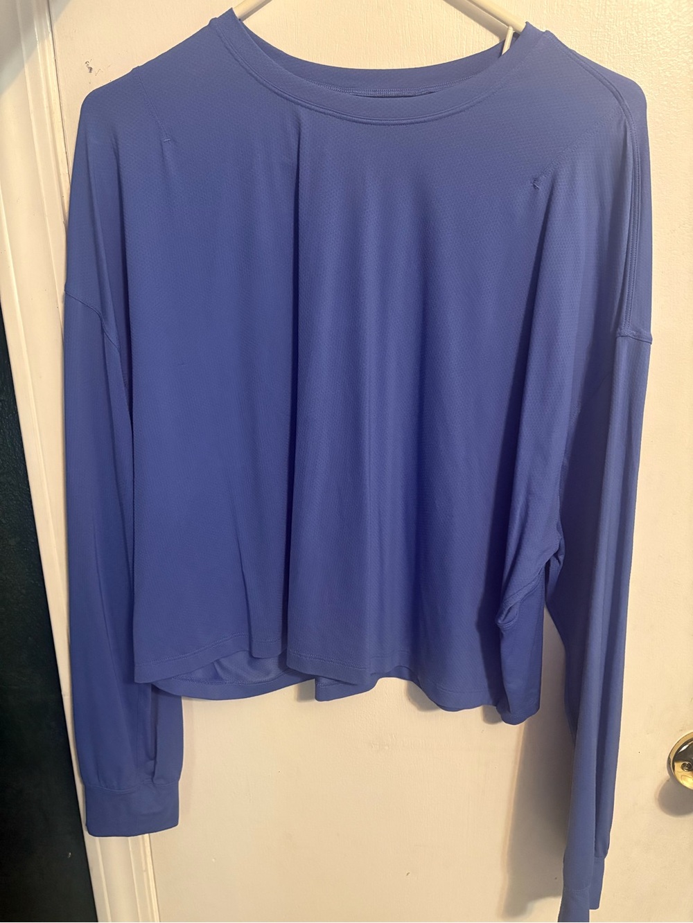 Lightweight Long-Sleeve Crewneck Top in Periwinkle Blue